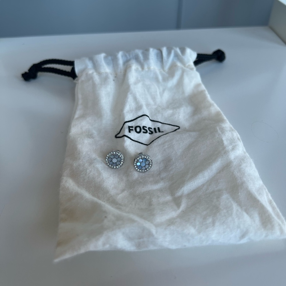 Fossil Blue Mother of Pearl Mosaic Stud Earrings Brand New